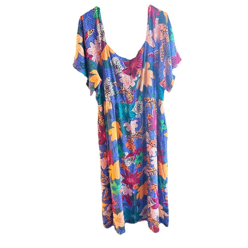Soft Surroundings Simona Tropical Floral Midi Dress Smocked Resort Wear Size 3X